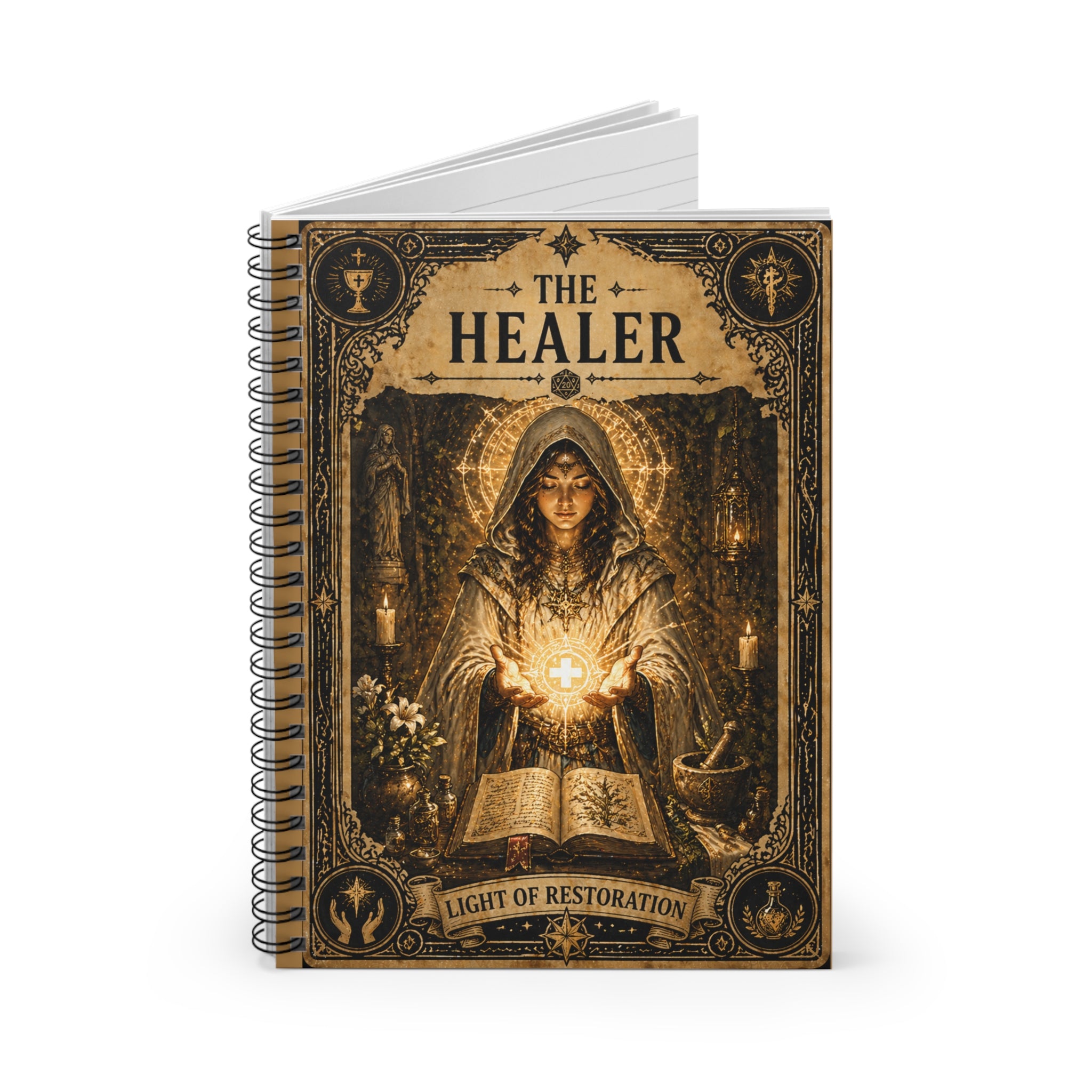 The Healer fantasy art Notebook | Light of Restoration spiral journal