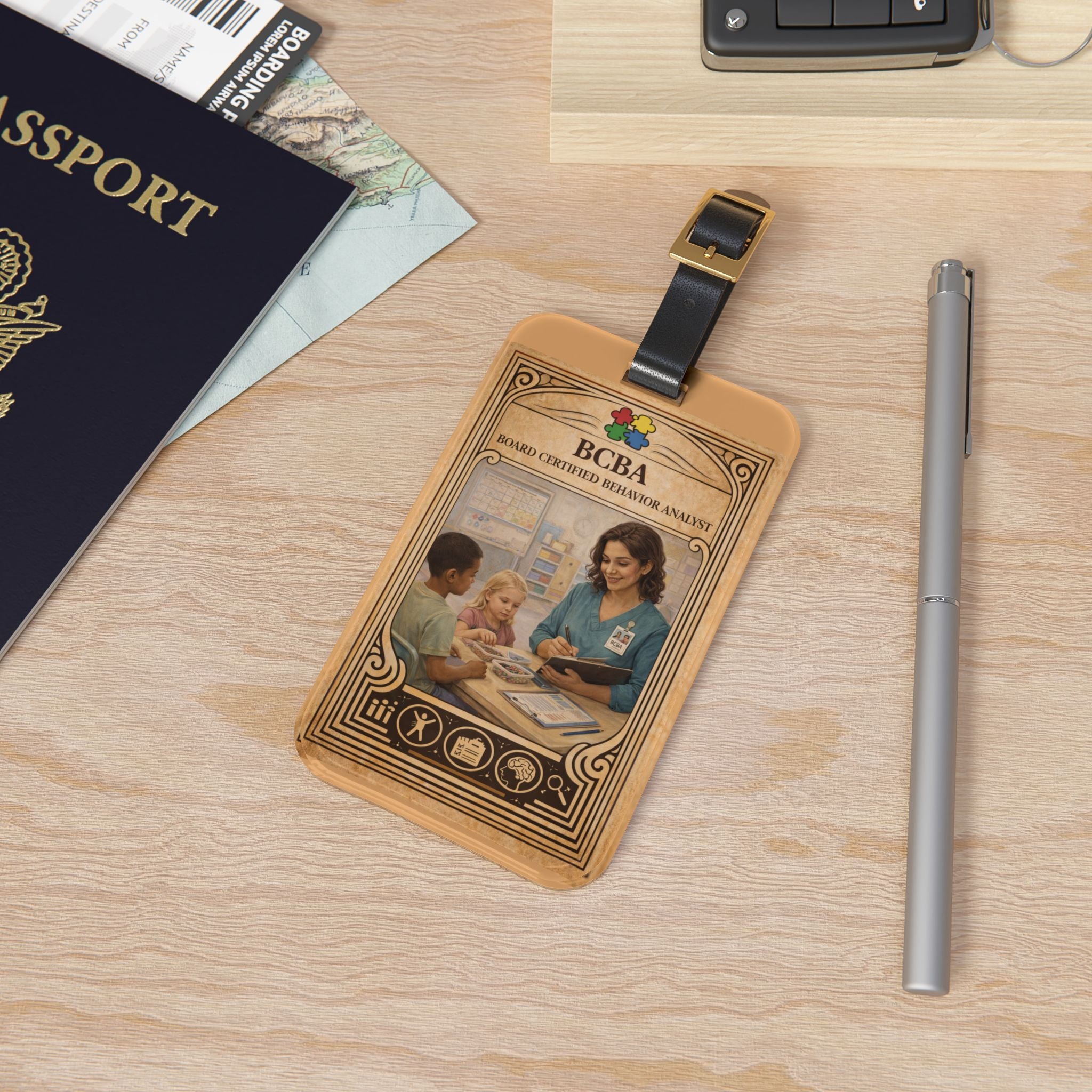 BCBA Board Certified Behavior Analyst Luggage Tag | Retro Classroom Illustration