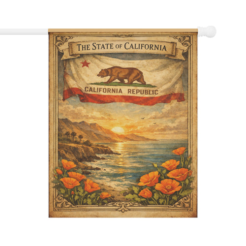 California Republic Sunset Poppy Garden Banner | California Flag Landscape Garden Banner