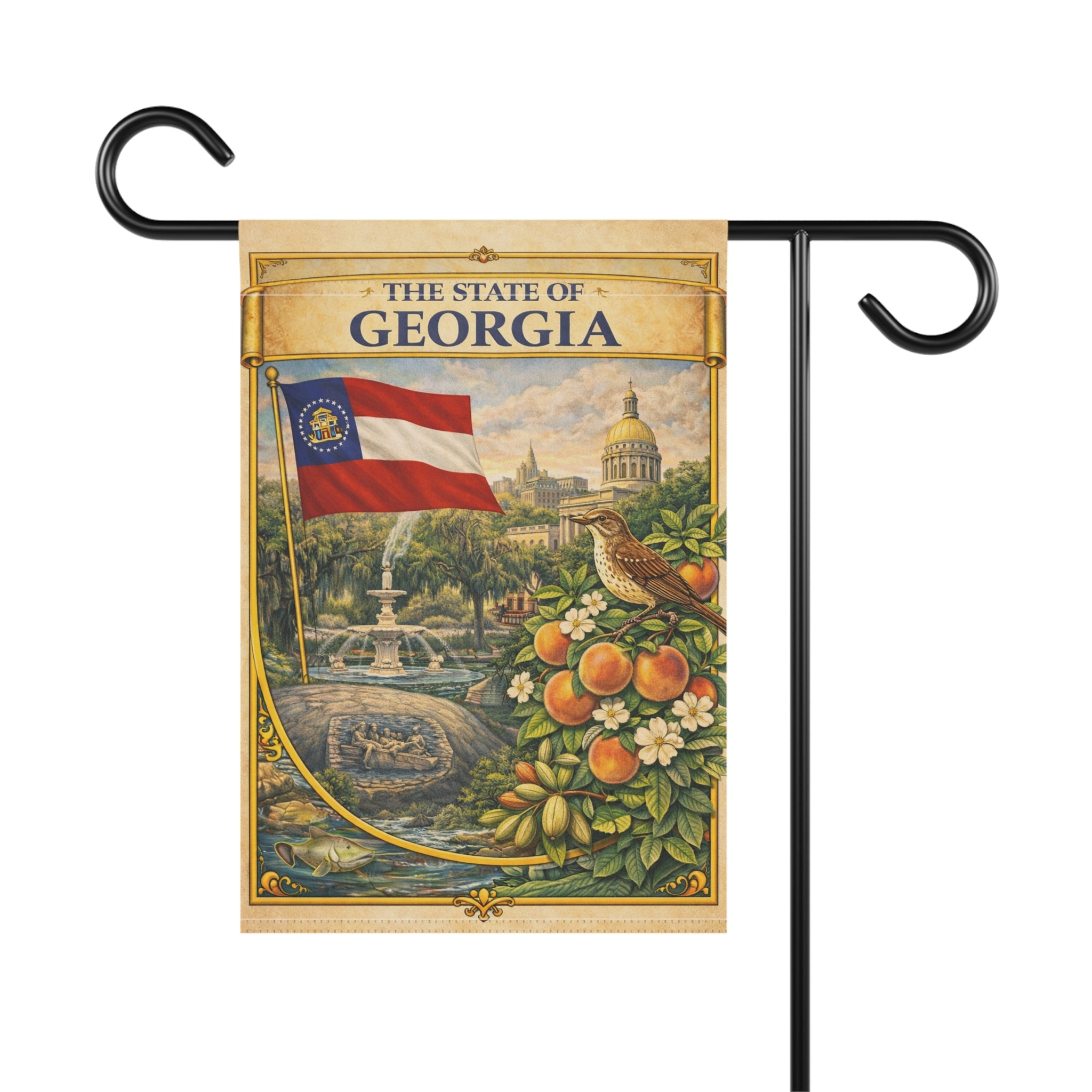 The State of Georgia Vintage Flag Garden & House Banner | Peach, Capitol, Mockingbird
