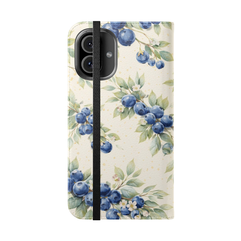 Blueberry Watercolor Pattern Flip Case | Phone Wallet, Card Slots