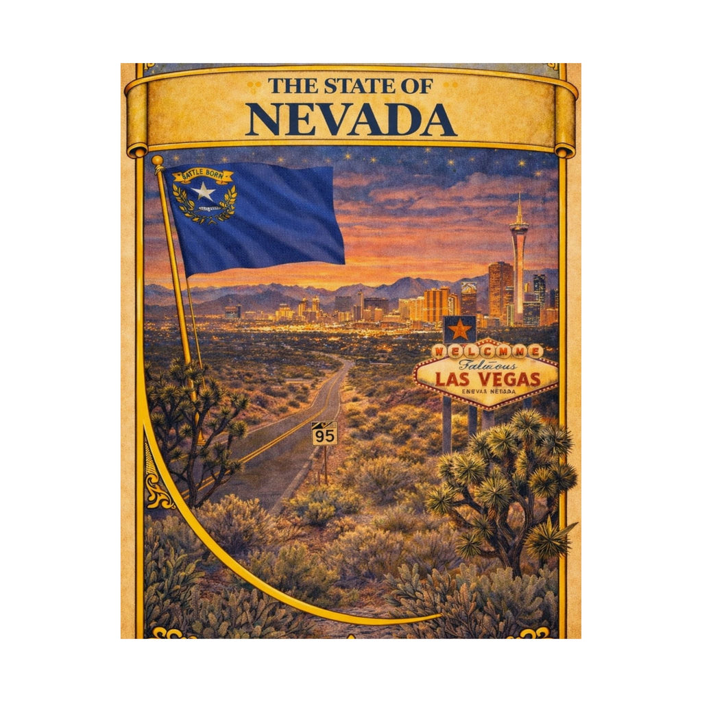 Nevada Vintage Travel Poster Matte Vertical Poster | Las Vegas State Flag