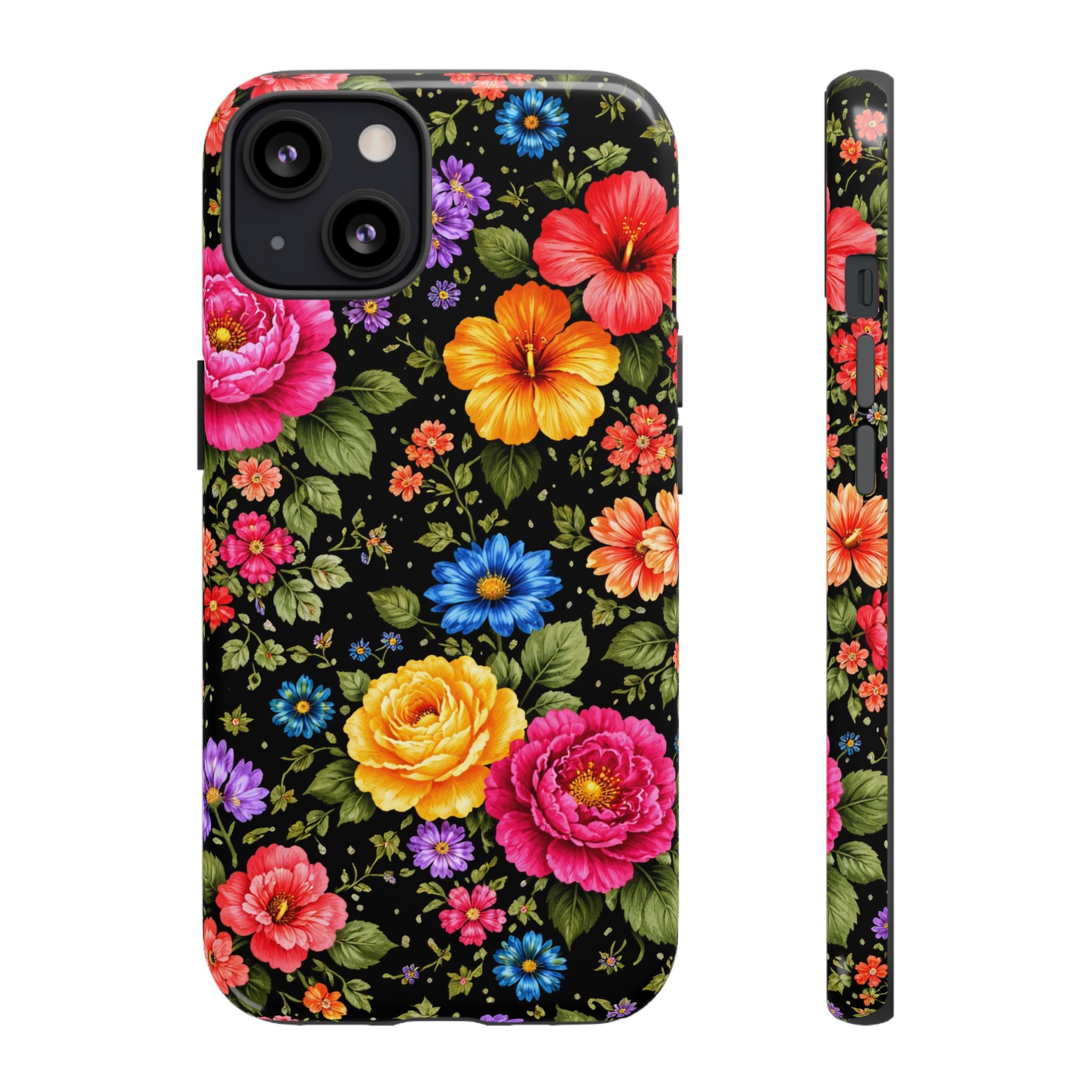 Vintage Floral Pattern Phone Case | Colorful Roses on Black