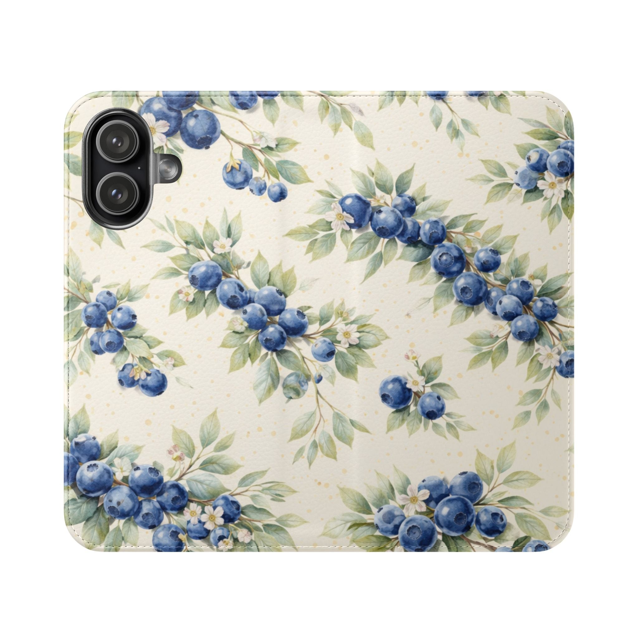 Blueberry Watercolor Pattern Flip Case | Phone Wallet, Card Slots
