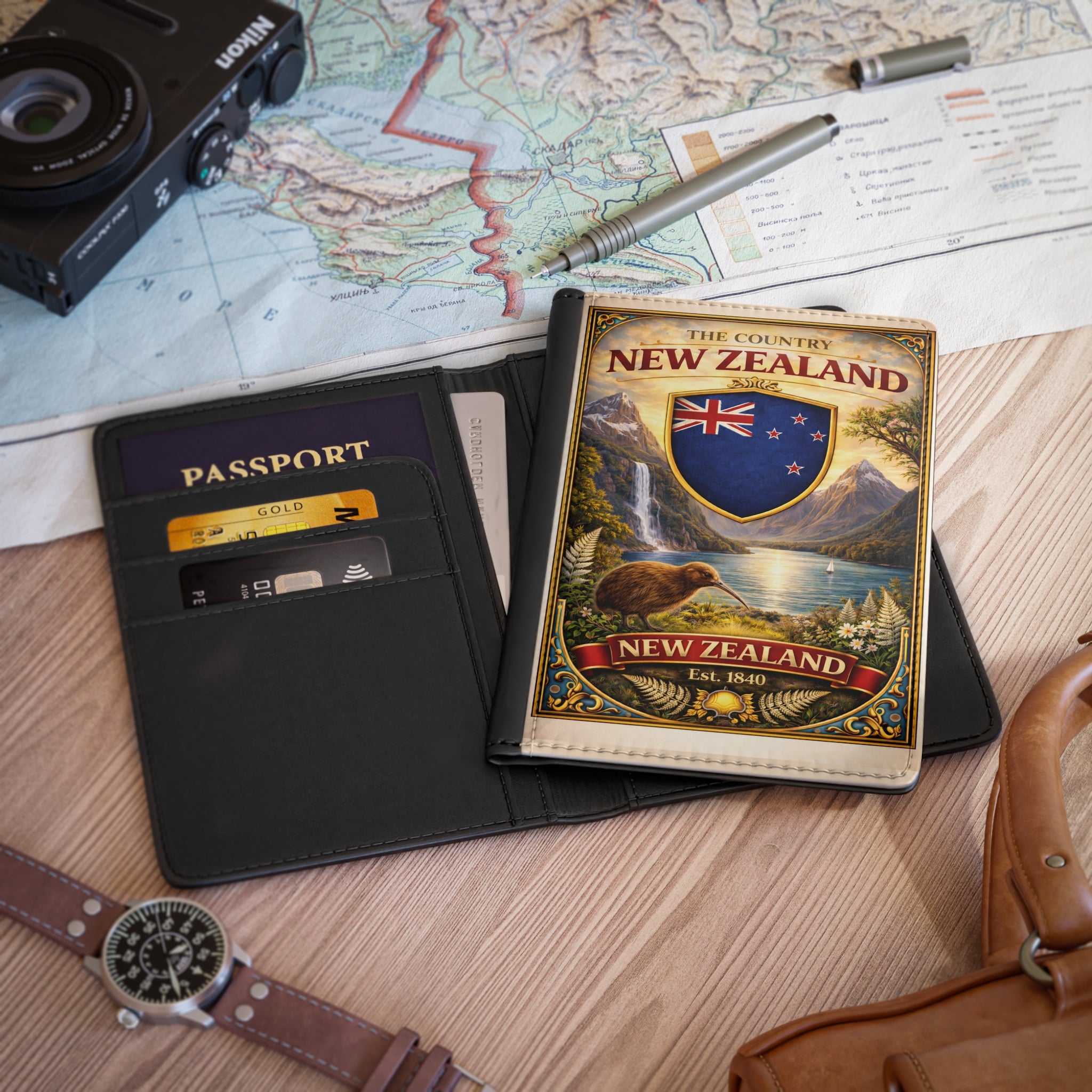 New Zealand Shield Crest Passport Cover | Kiwi Mountain Lake Travel