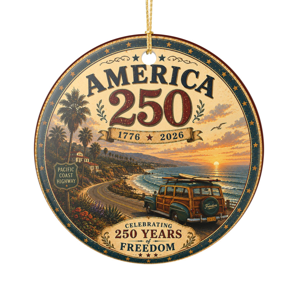 America 250 Round Ceramic Ornament | 1776-2026 Patriotic Anniversary Decoration