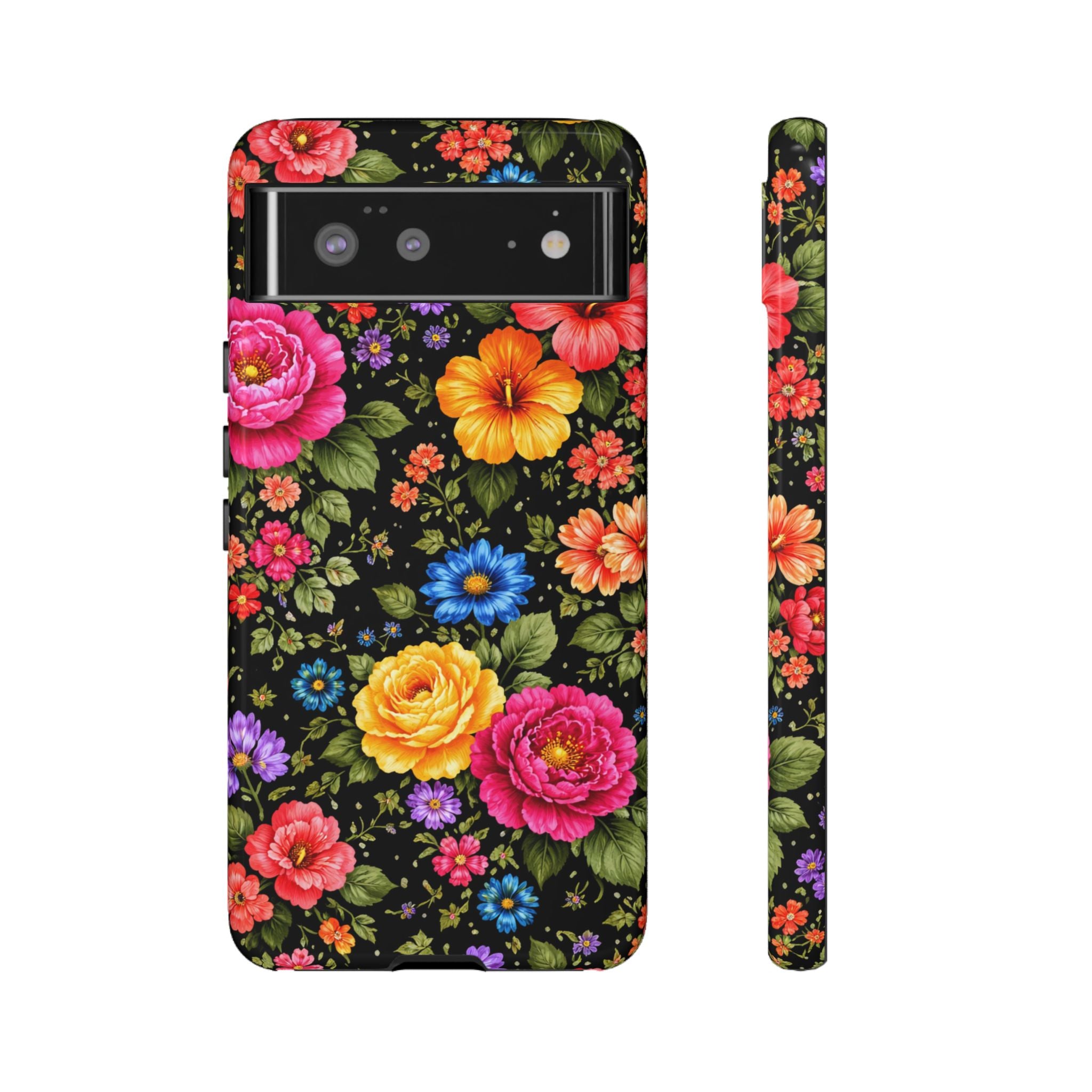 Vintage Floral Pattern Phone Case | Colorful Roses on Black