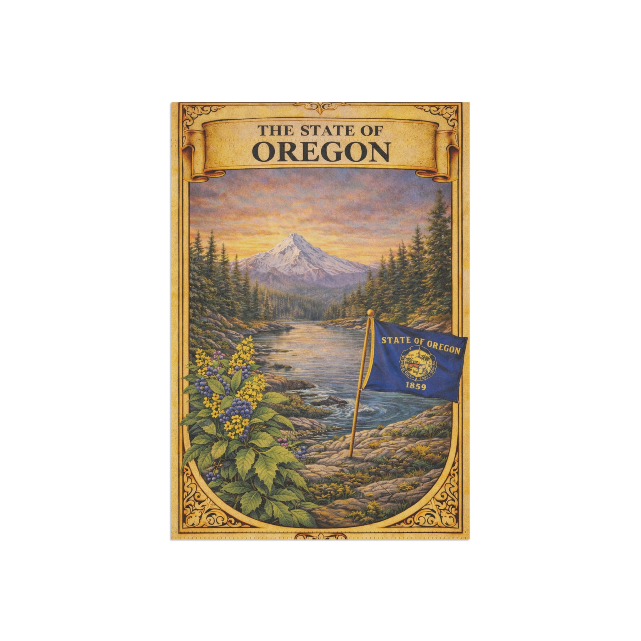 The State of Oregon scenic flag Garden Flag | Mt. Hood river landscape
