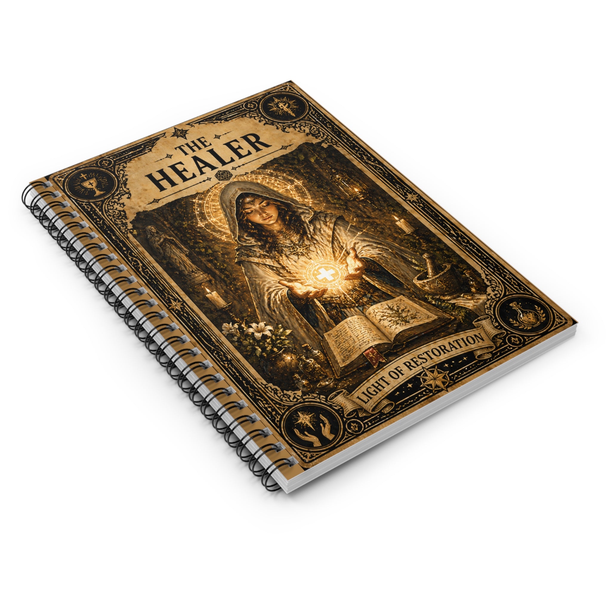 The Healer fantasy art Notebook | Light of Restoration spiral journal