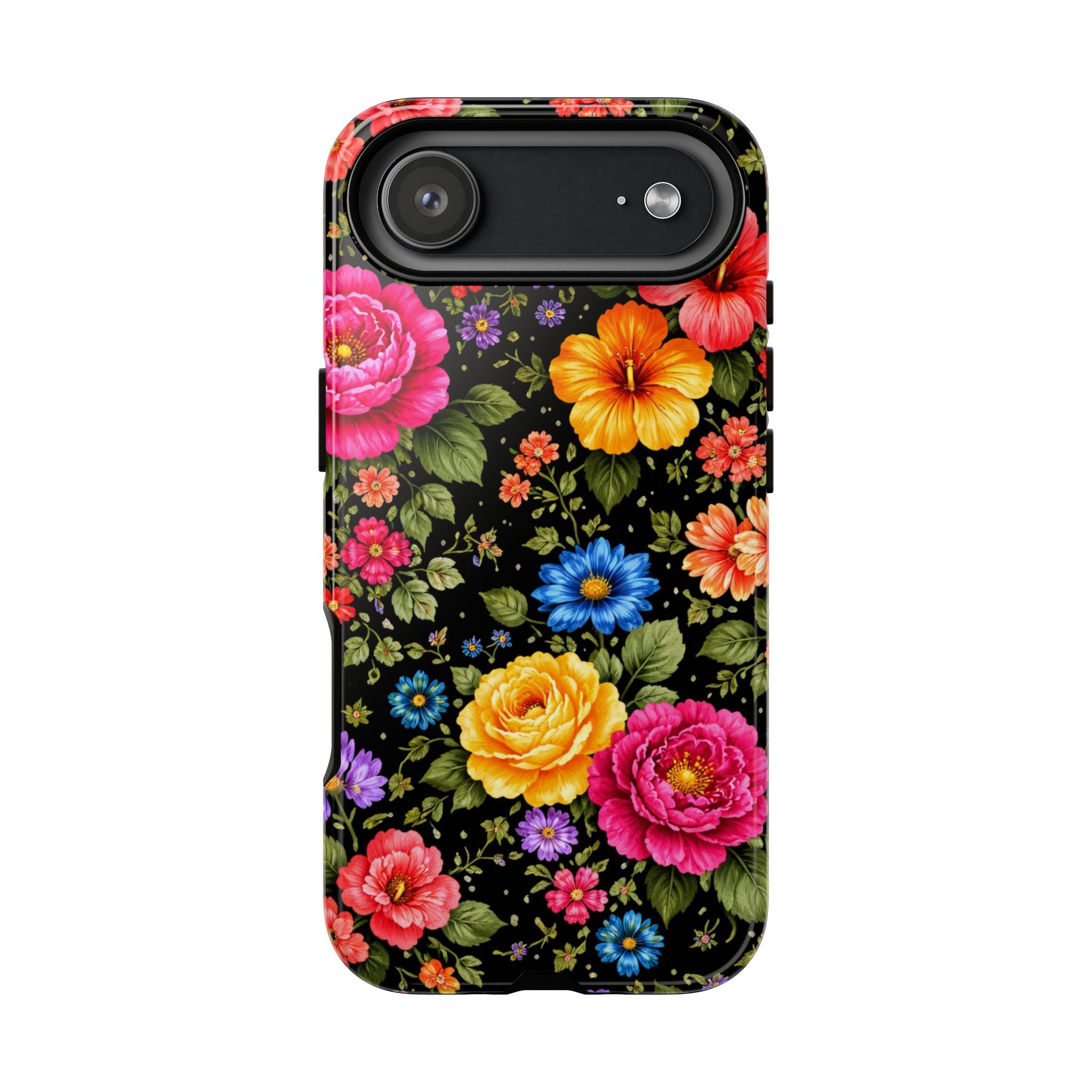 Vintage Floral Pattern Phone Case | Colorful Roses on Black