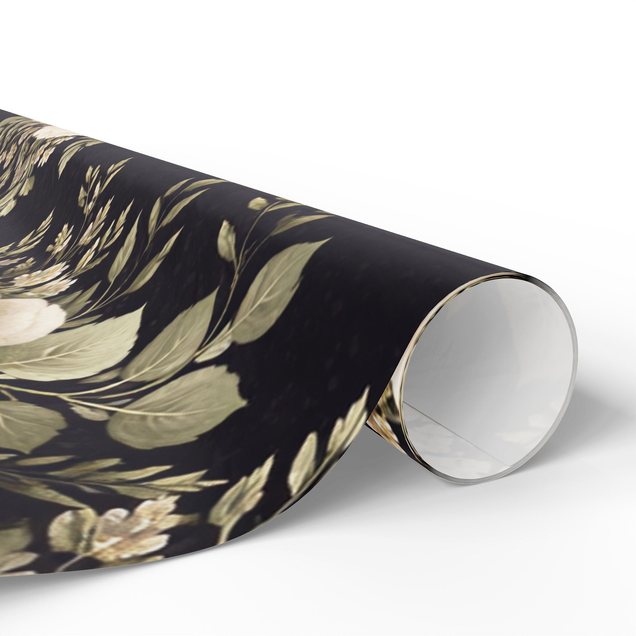 Vintage Cream Roses Wrapping Paper | Floral Gift Wrap, Black Background