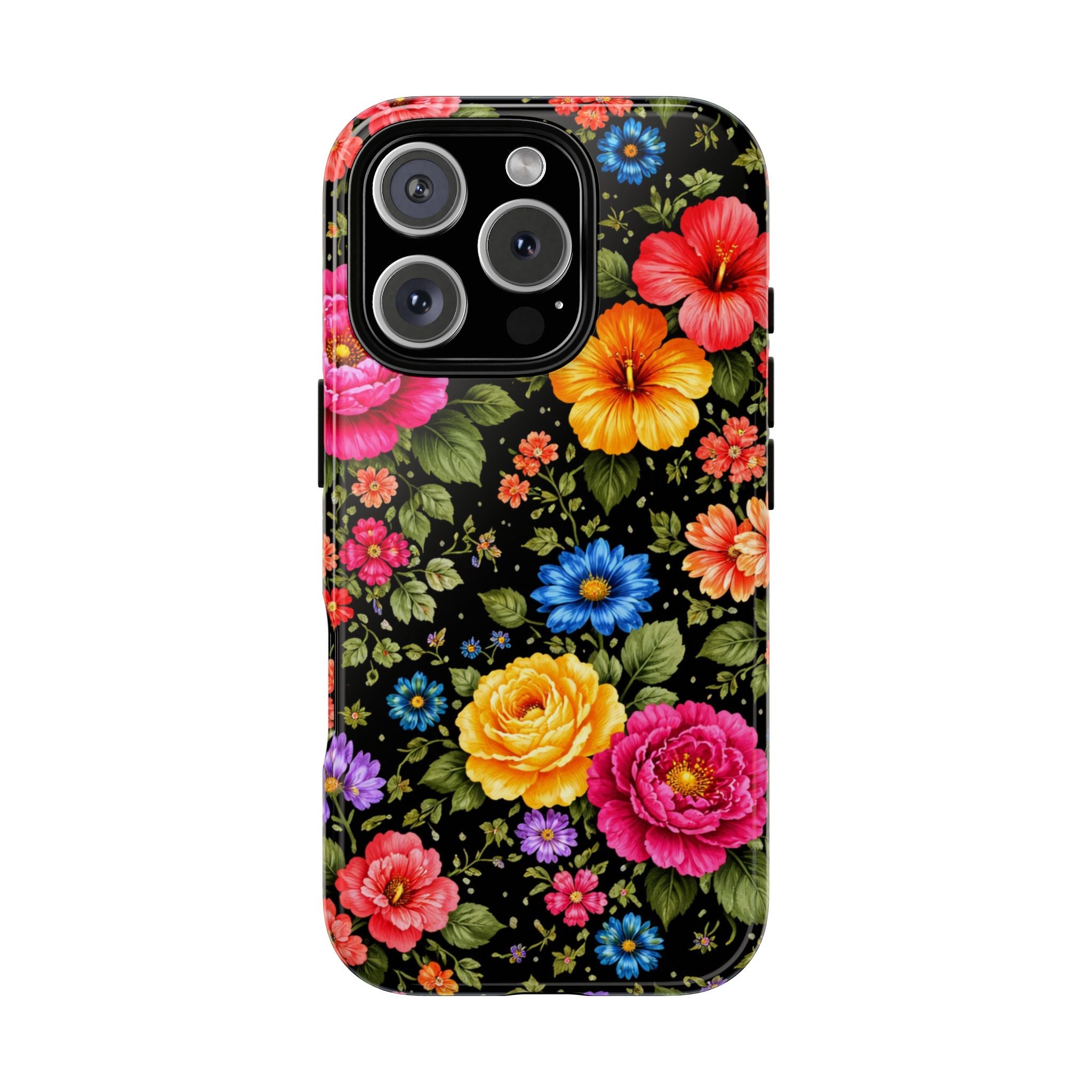 Vintage Floral Pattern Phone Case | Colorful Roses on Black