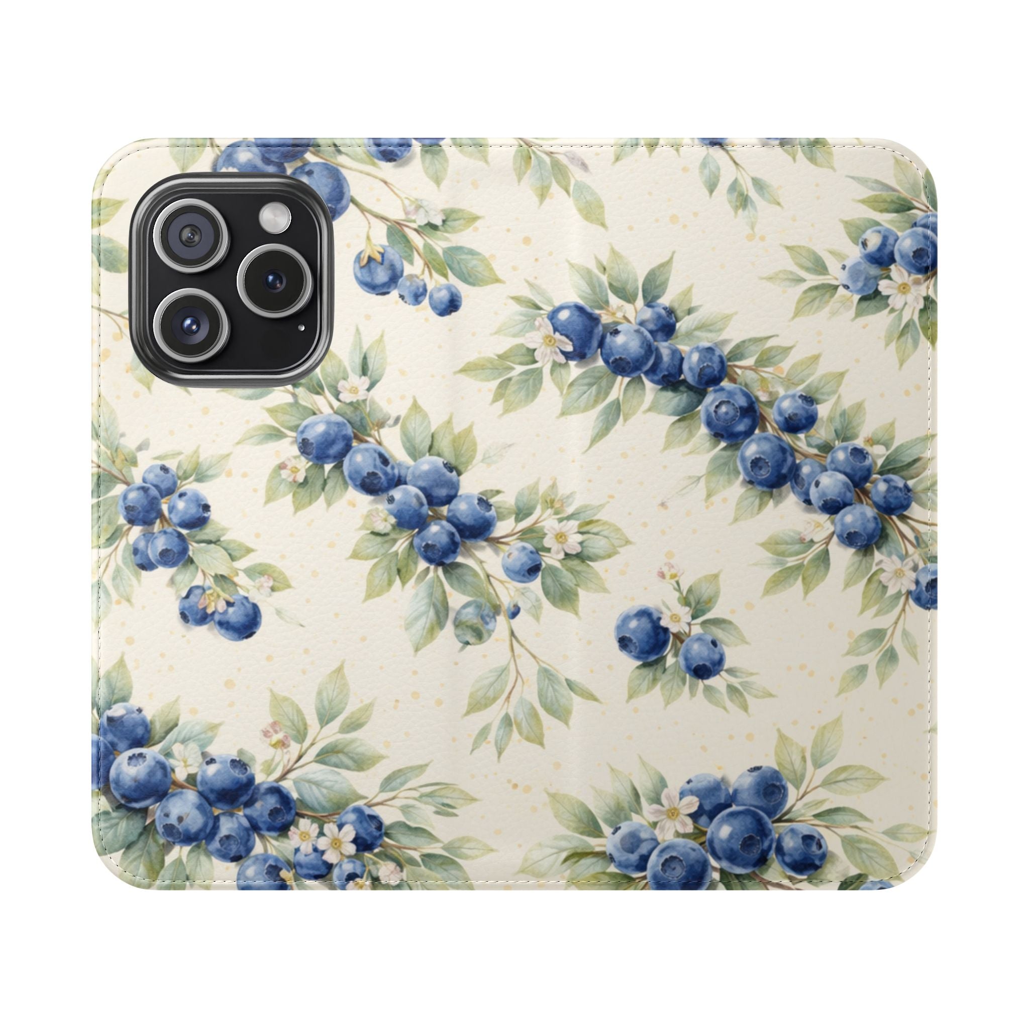 Blueberry Watercolor Pattern Flip Case | Phone Wallet, Card Slots