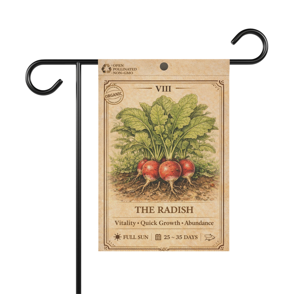 Vintage Radish Illustration Garden Flag | House Banner, Seed Packet Style