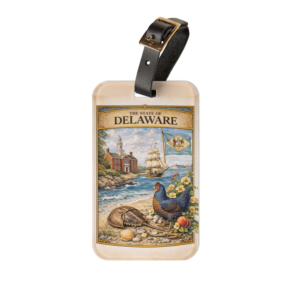 Delaware State Vintage Illustration Luggage Tag | Coastal Peaches & Ship