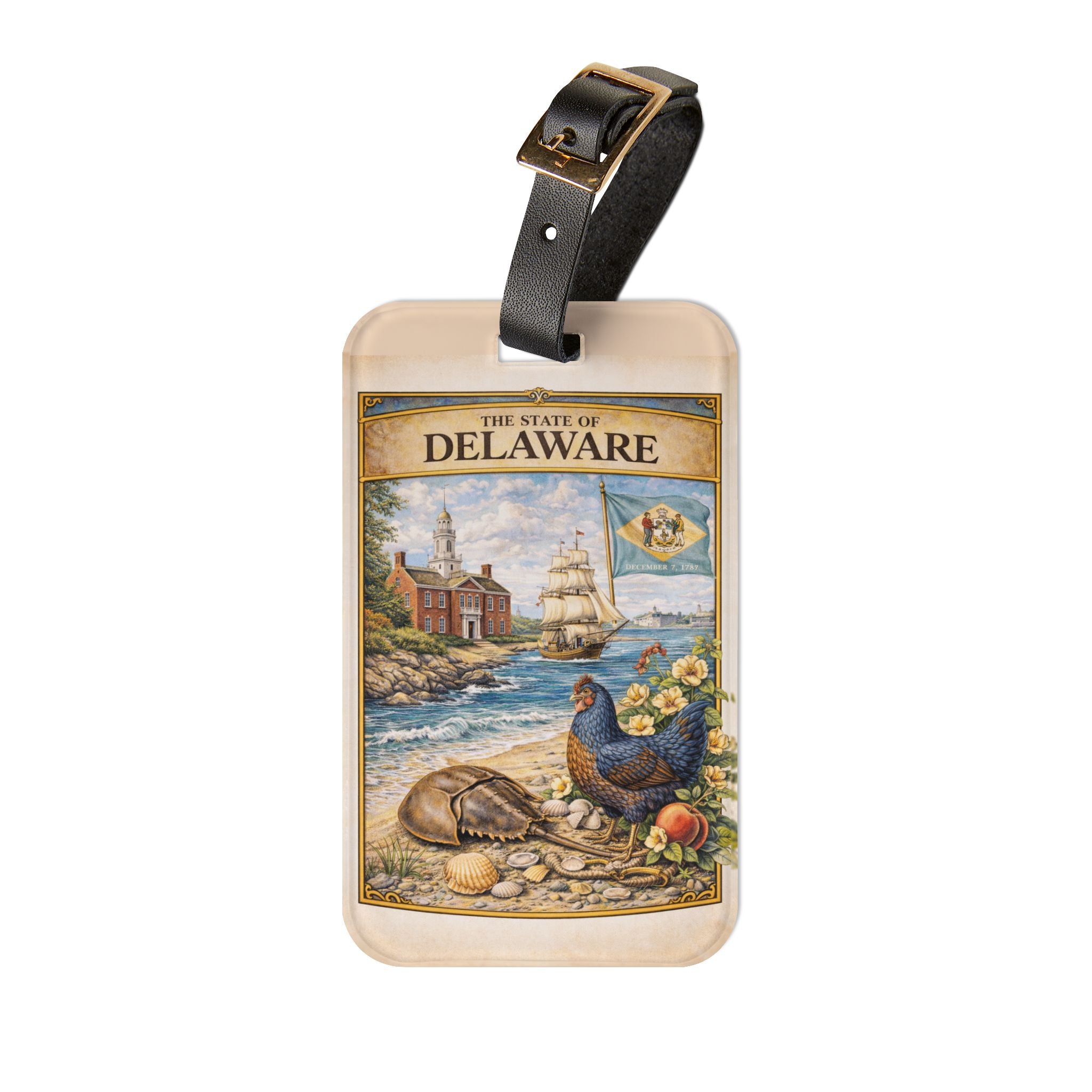 Delaware State Vintage Illustration Luggage Tag | Coastal Peaches & Ship