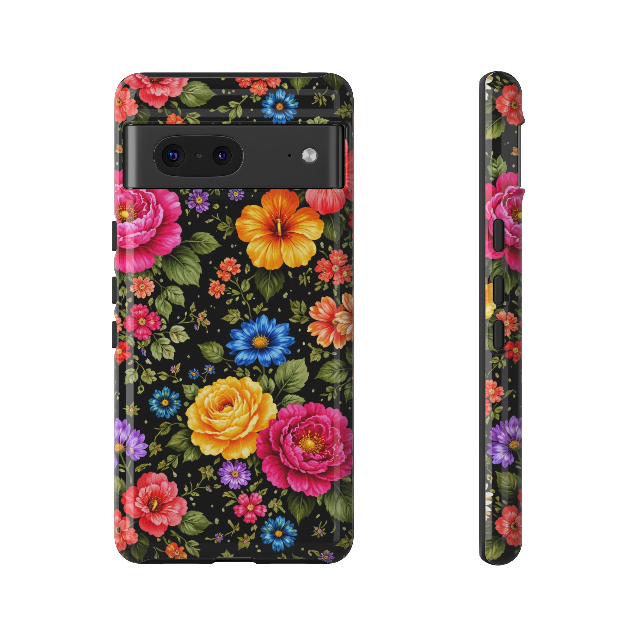 Vintage Floral Pattern Phone Case | Colorful Roses on Black