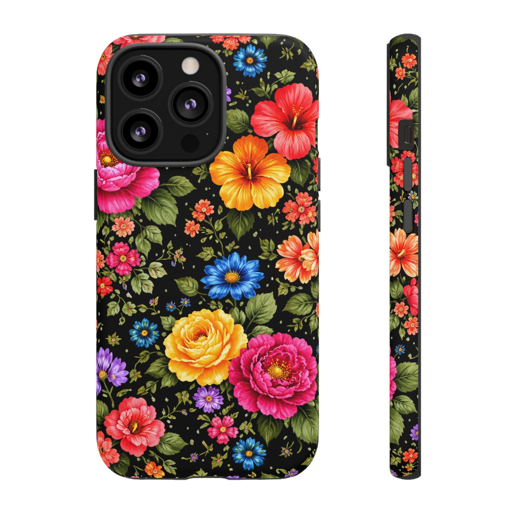 Vintage Floral Pattern Phone Case | Colorful Roses on Black