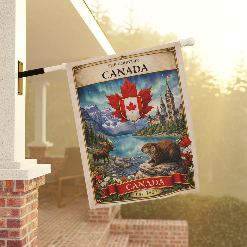 Canada Scenic Maple Leaf Banner Garden Flag | House Banner, Moose & Beaver