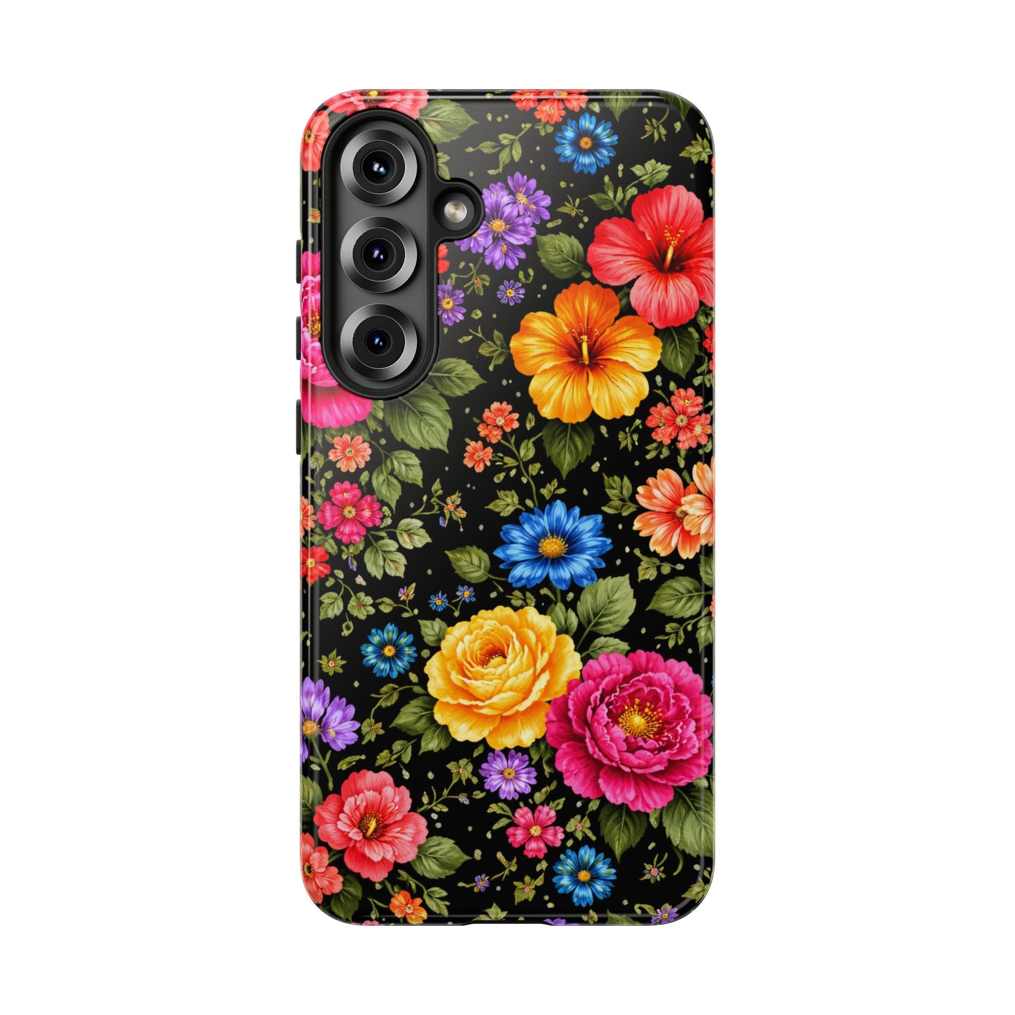 Vintage Floral Pattern Phone Case | Colorful Roses on Black
