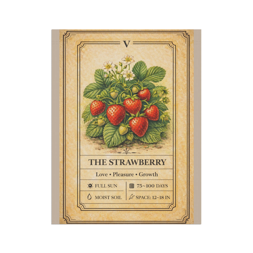 Vintage Strawberry Botanical Garden Flag | House Banner, Plant Care Art