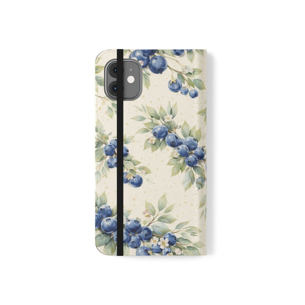 Blueberry Watercolor Pattern Flip Case | Phone Wallet, Card Slots
