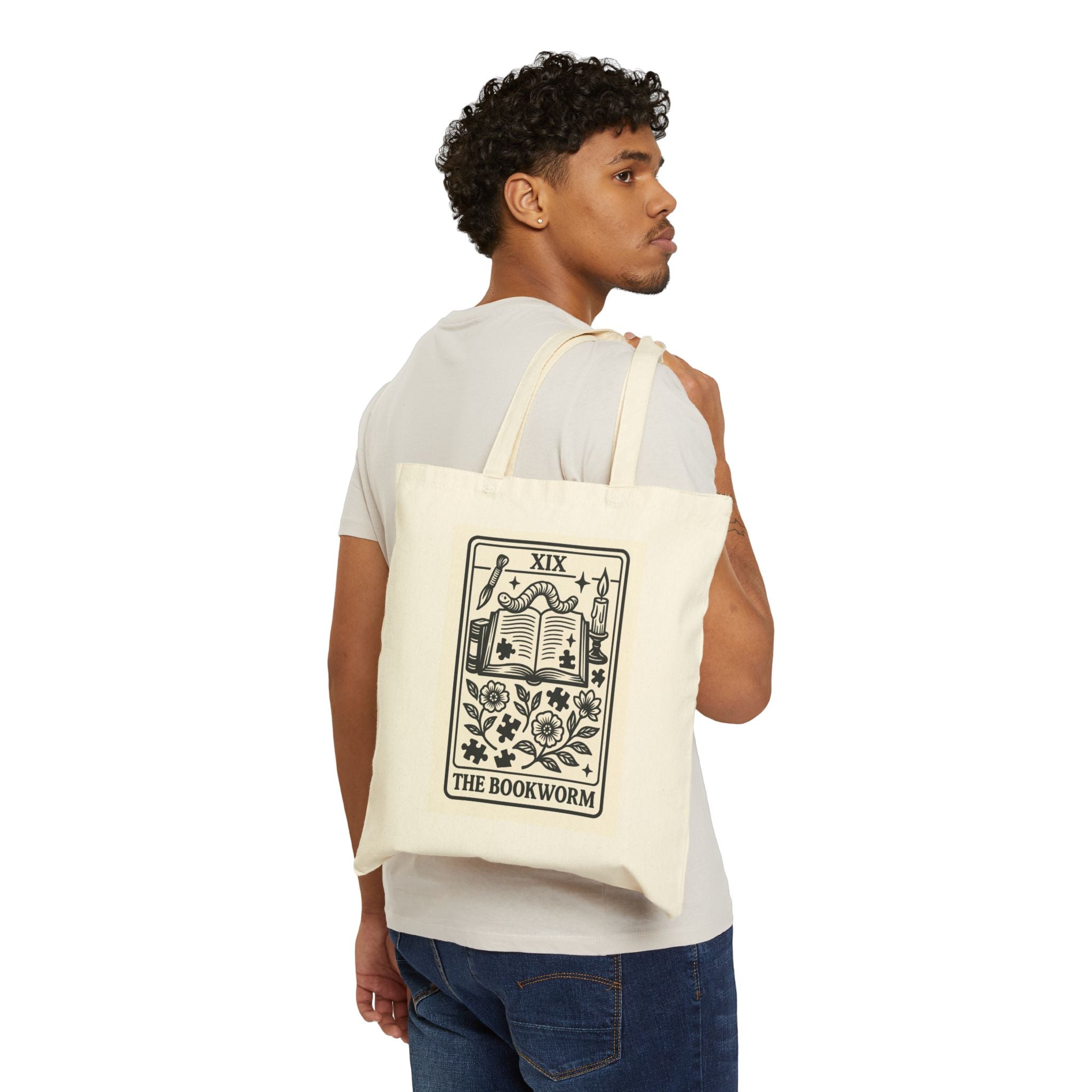 The Bookworm Tote Bag | Tarot Style Open Book Illustration, Reading Lover