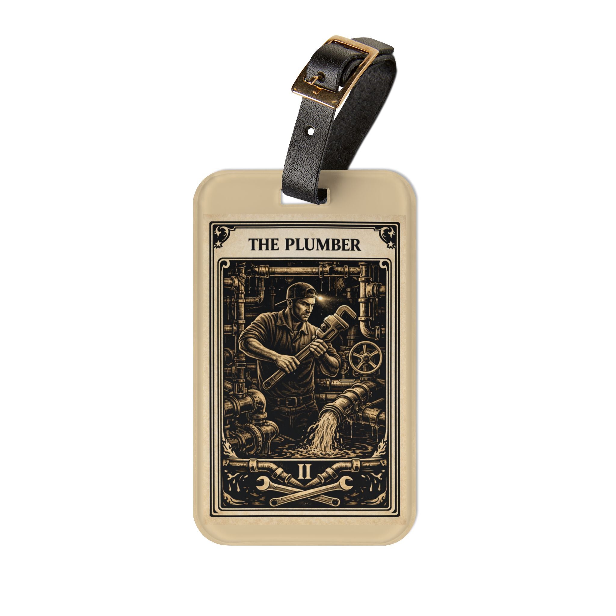 The Plumber Luggage Tag | Vintage Tarot Card Plumbing Illustration