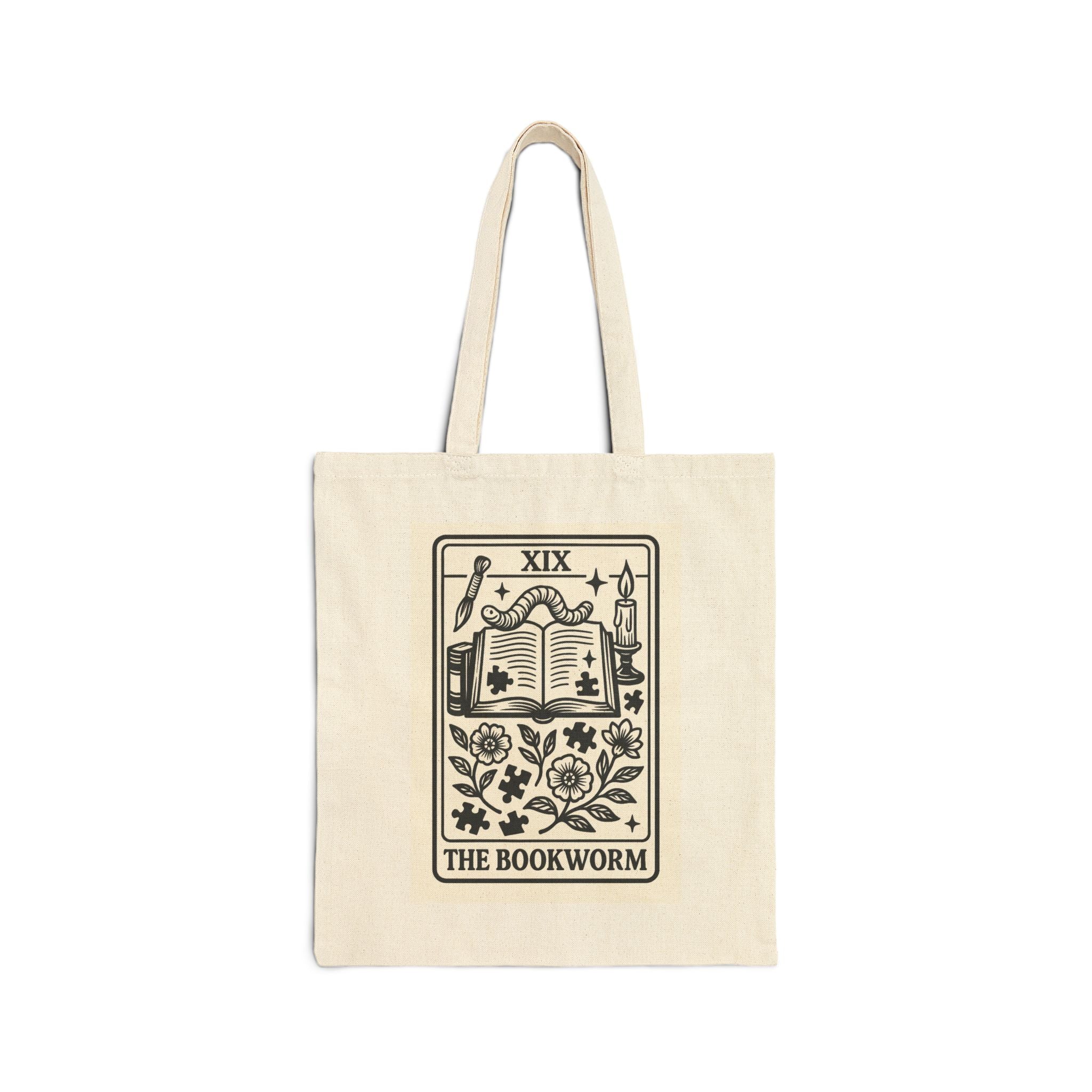 The Bookworm Tote Bag | Tarot Style Open Book Illustration, Reading Lover