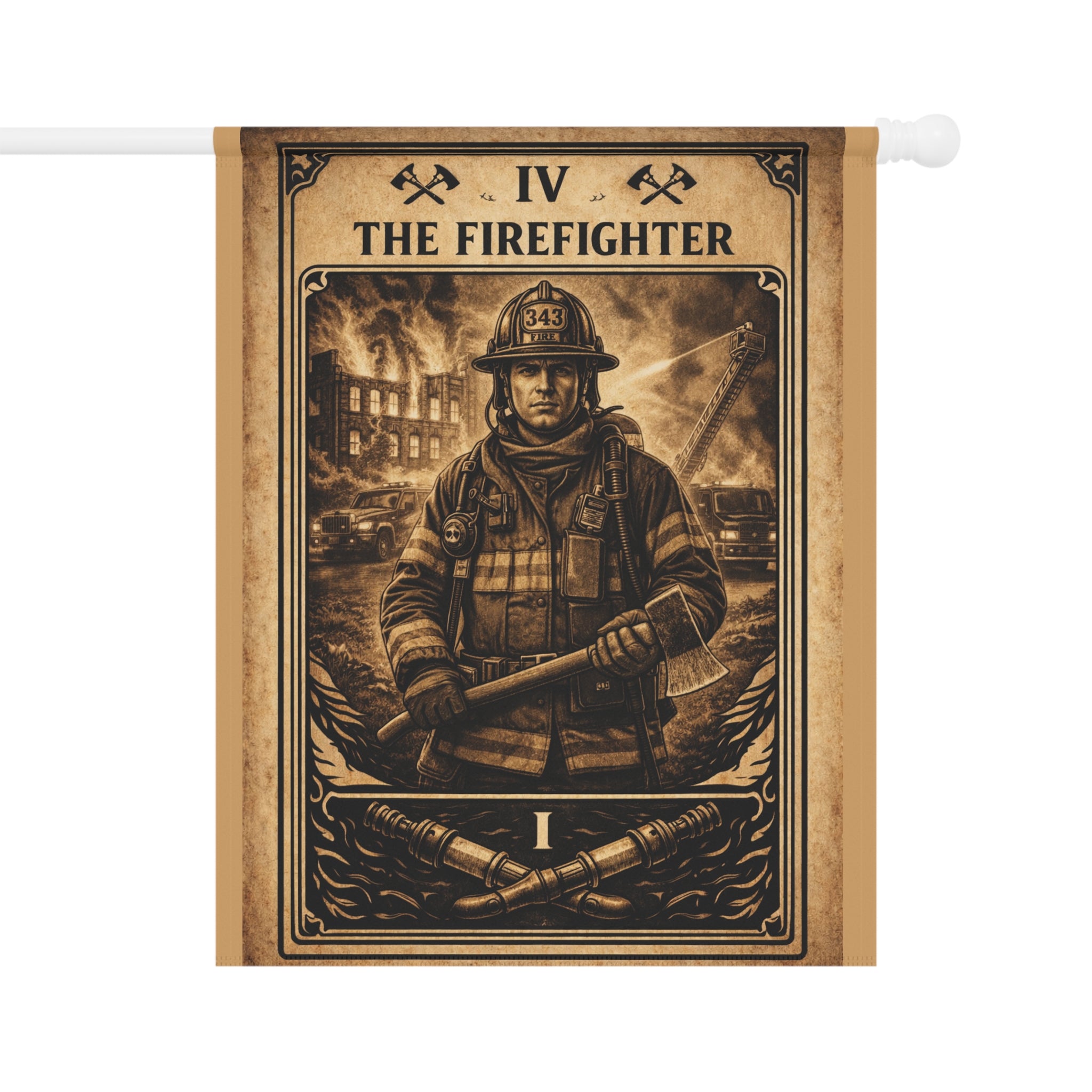 The Firefighter illustration Garden Flag | Garden Banner, Outdoor Decor