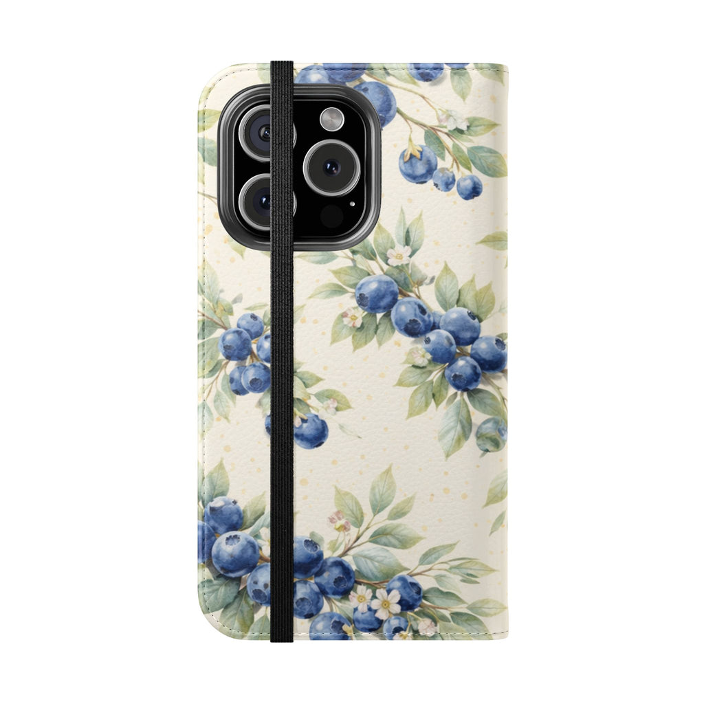 Blueberry Watercolor Pattern Flip Case | Phone Wallet, Card Slots