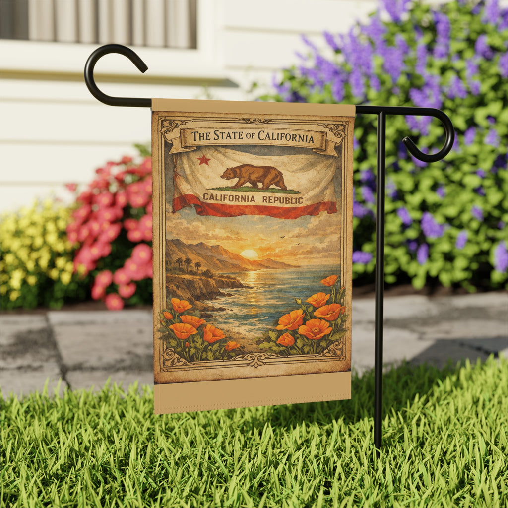 California Republic Sunset Poppy Garden Banner | California Flag Landscape Garden Banner