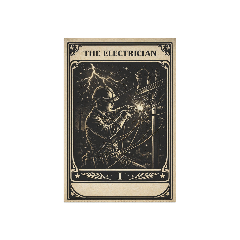 The Electrician tarot-style Garden Banner | Vintage lineman illustration