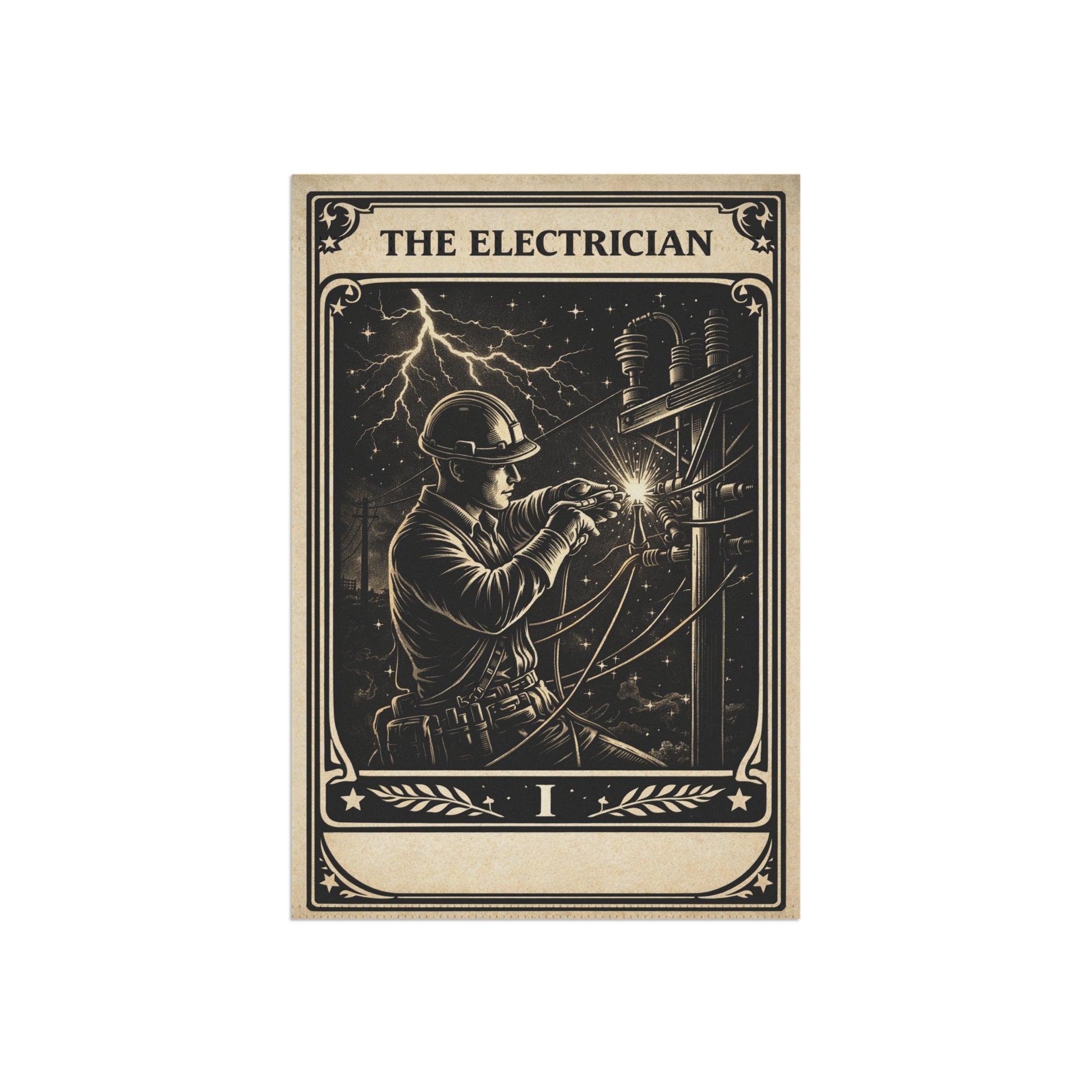 The Electrician tarot-style Garden Banner | Vintage lineman illustration
