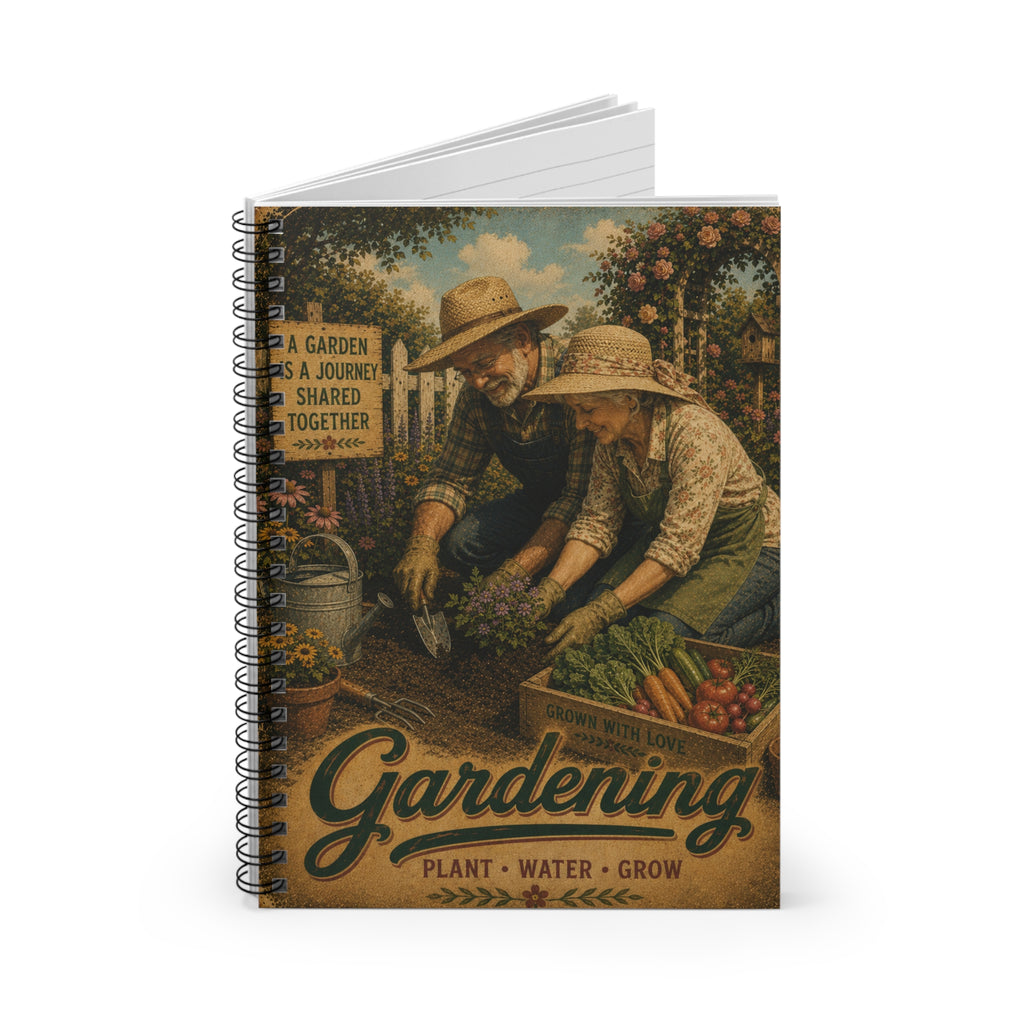 Gardening Couple Illustration Spiral Notebook | Ruled Journal, Plant Water Grow