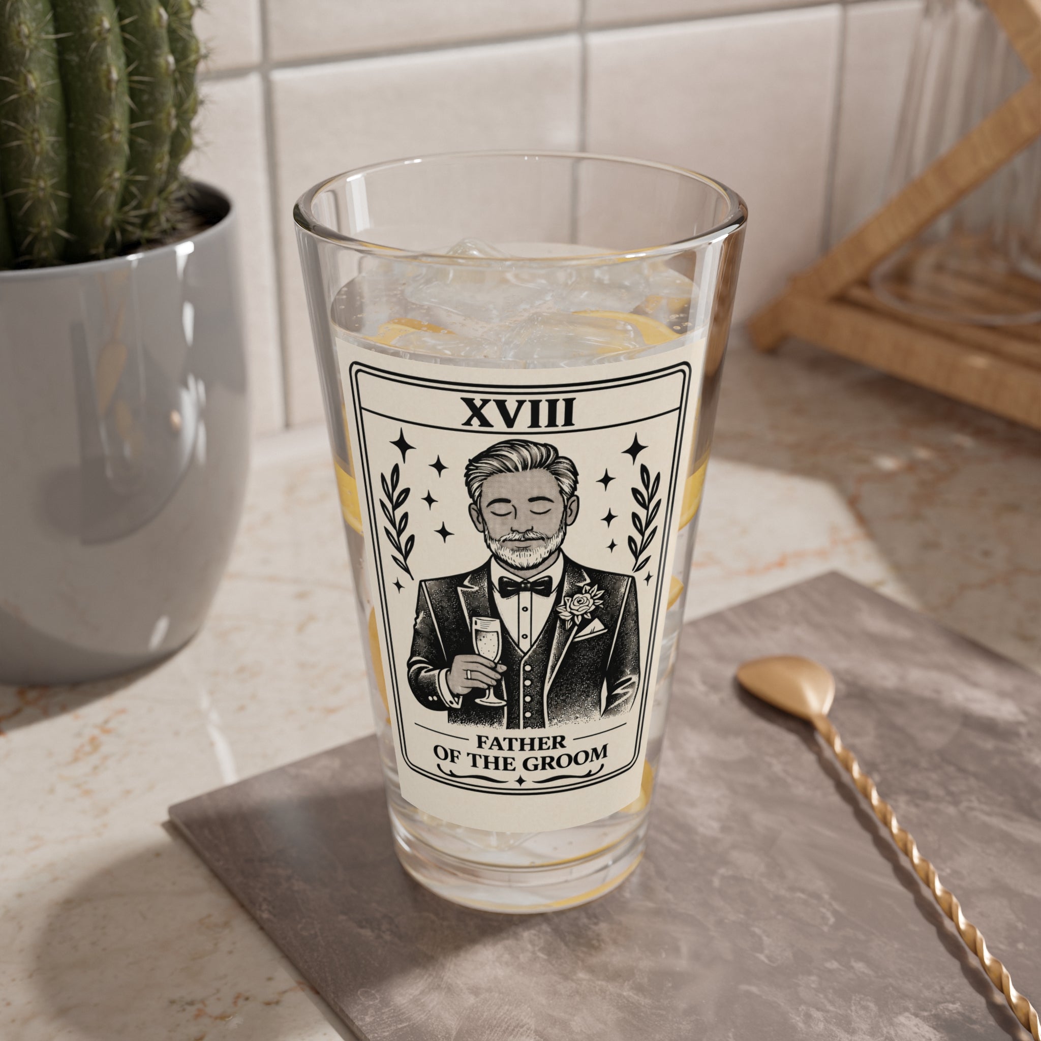 Father of the Groom Mixing Glass | 16oz Tarot Style Cocktail Glass