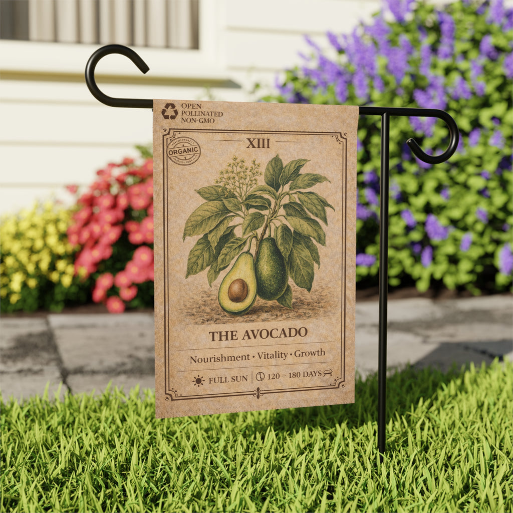 Avocado Botanical Illustration Garden Flag | Plant Care Diagram Banner