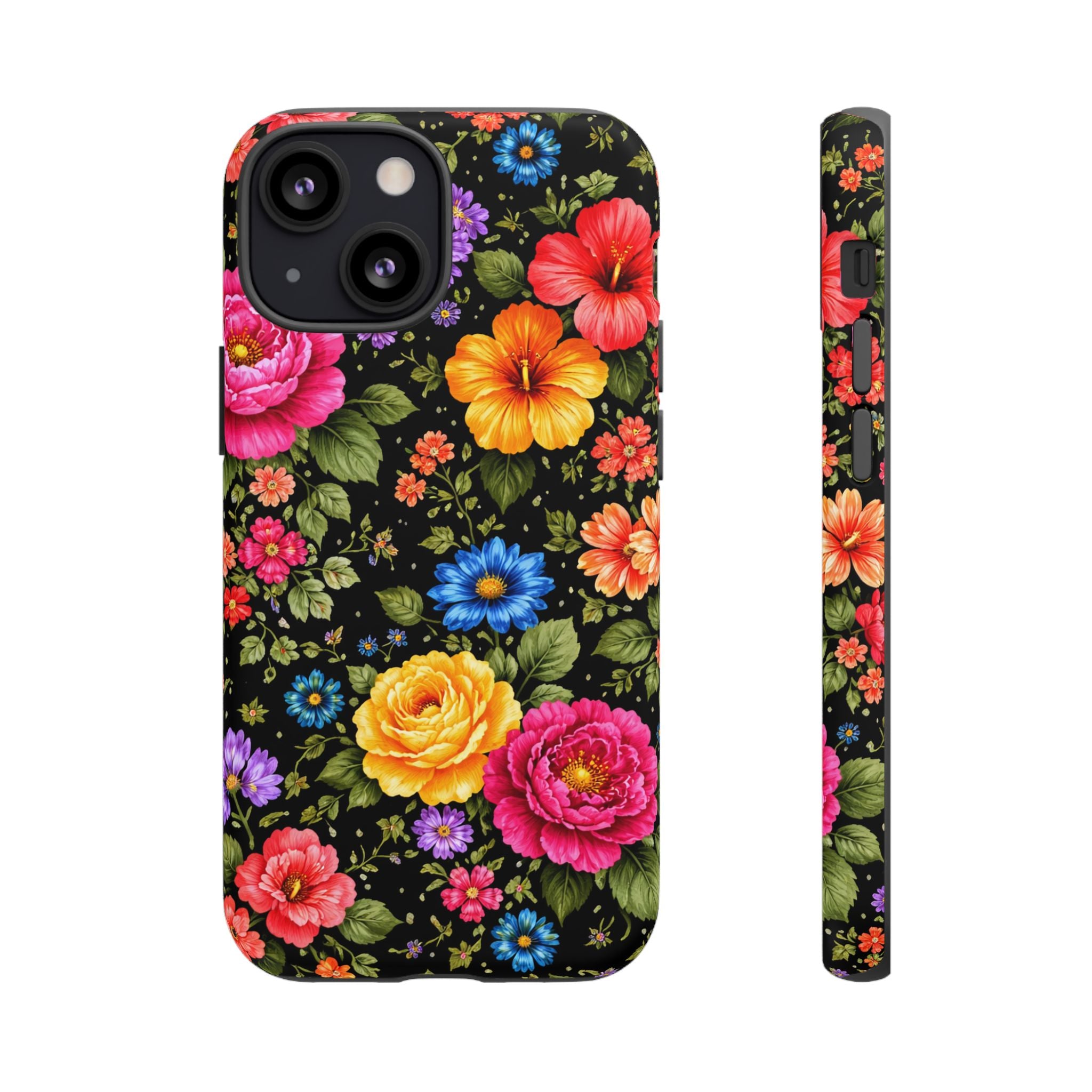Vintage Floral Pattern Phone Case | Colorful Roses on Black