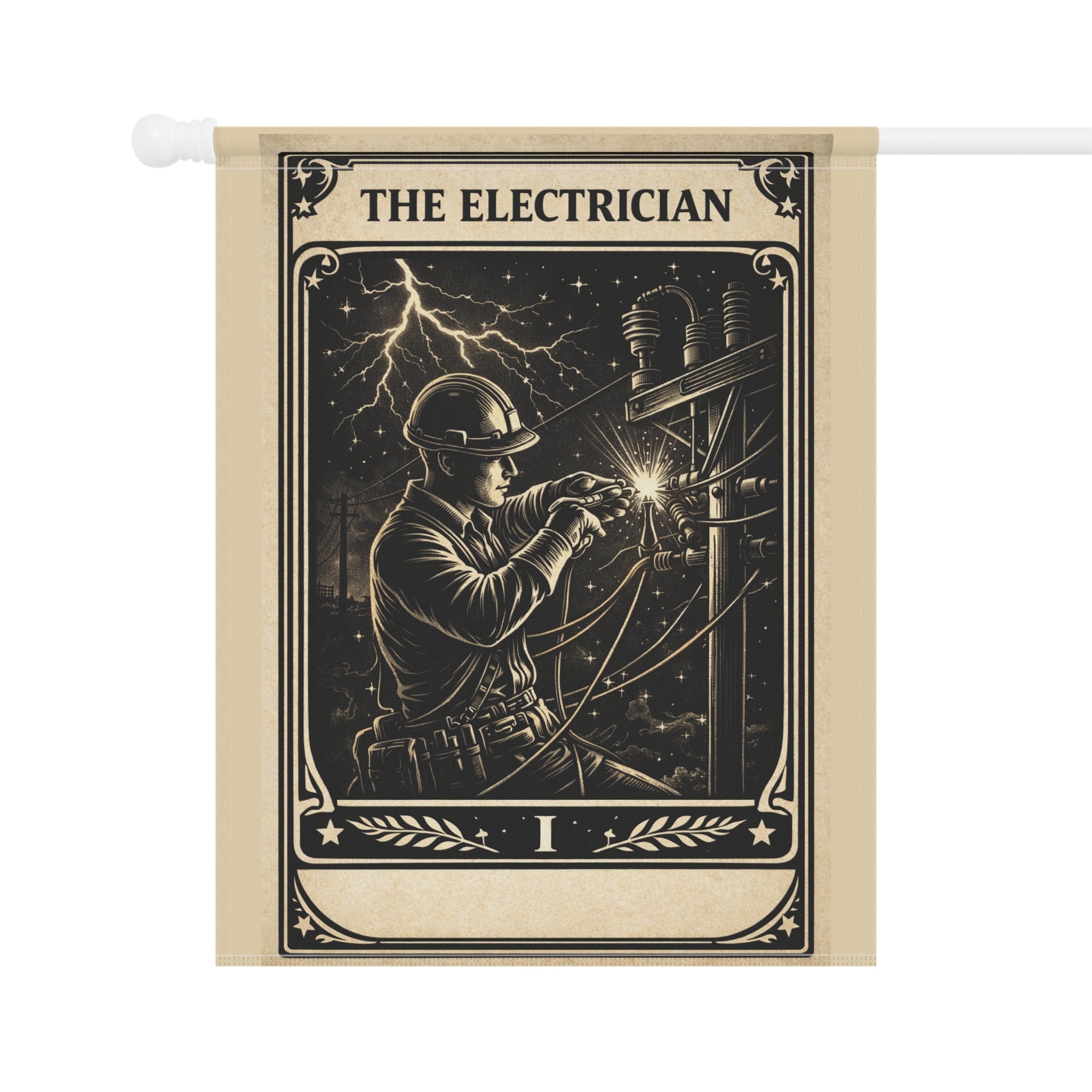 The Electrician tarot-style Garden Banner | Vintage lineman illustration