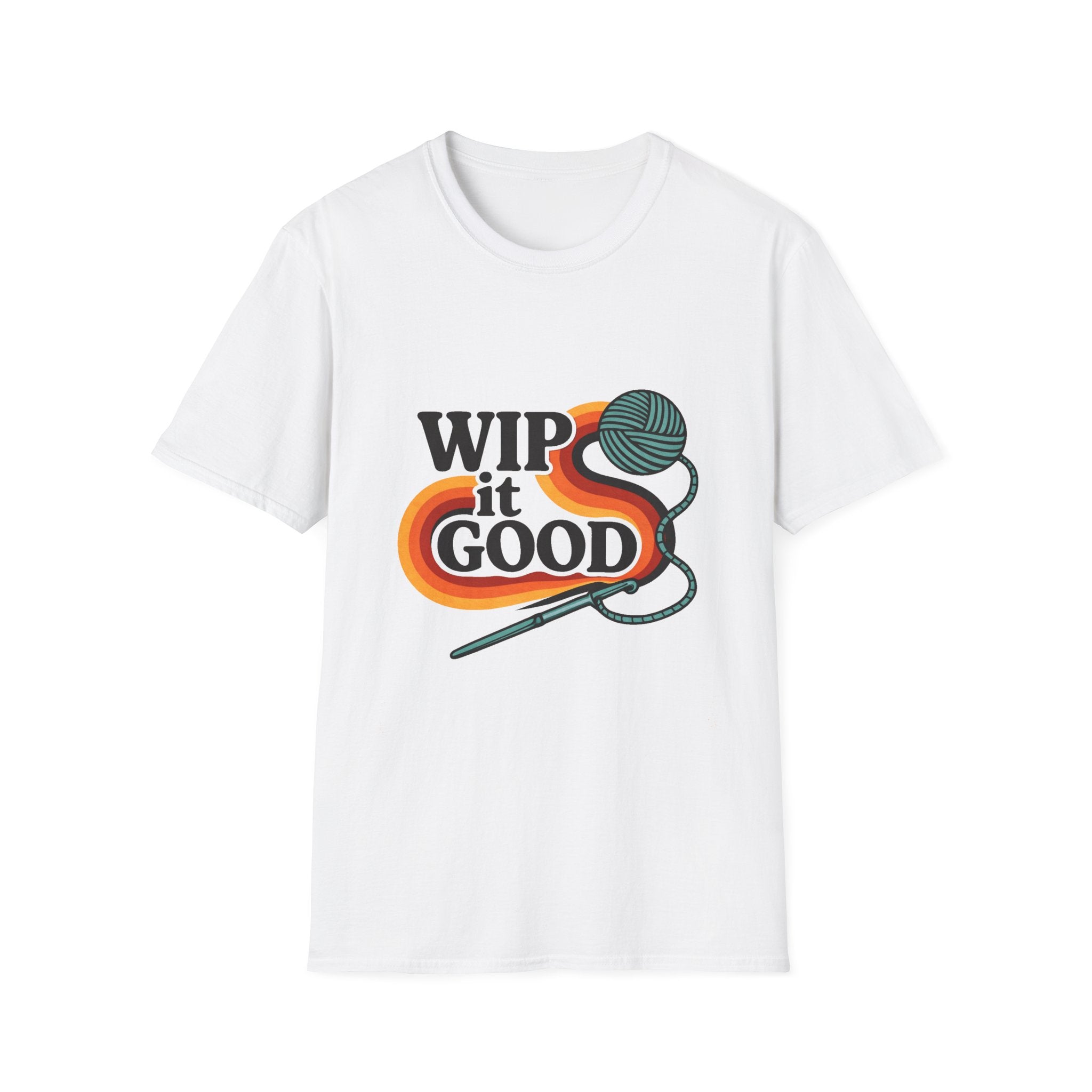 Wip It Good funny knitting design T-Shirt | yarn ball and crochet hook