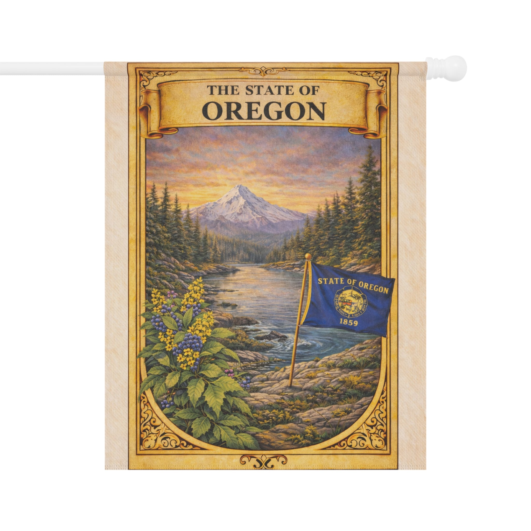 The State of Oregon scenic flag Garden Flag | Mt. Hood river landscape