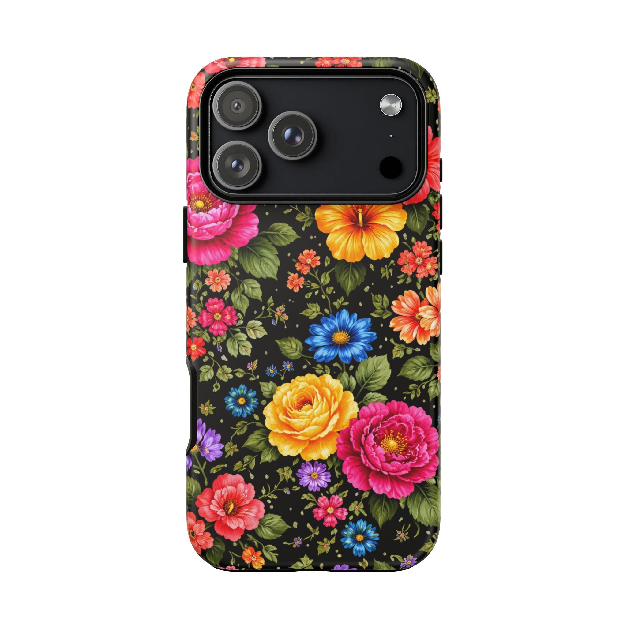 Vintage Floral Pattern Phone Case | Colorful Roses on Black