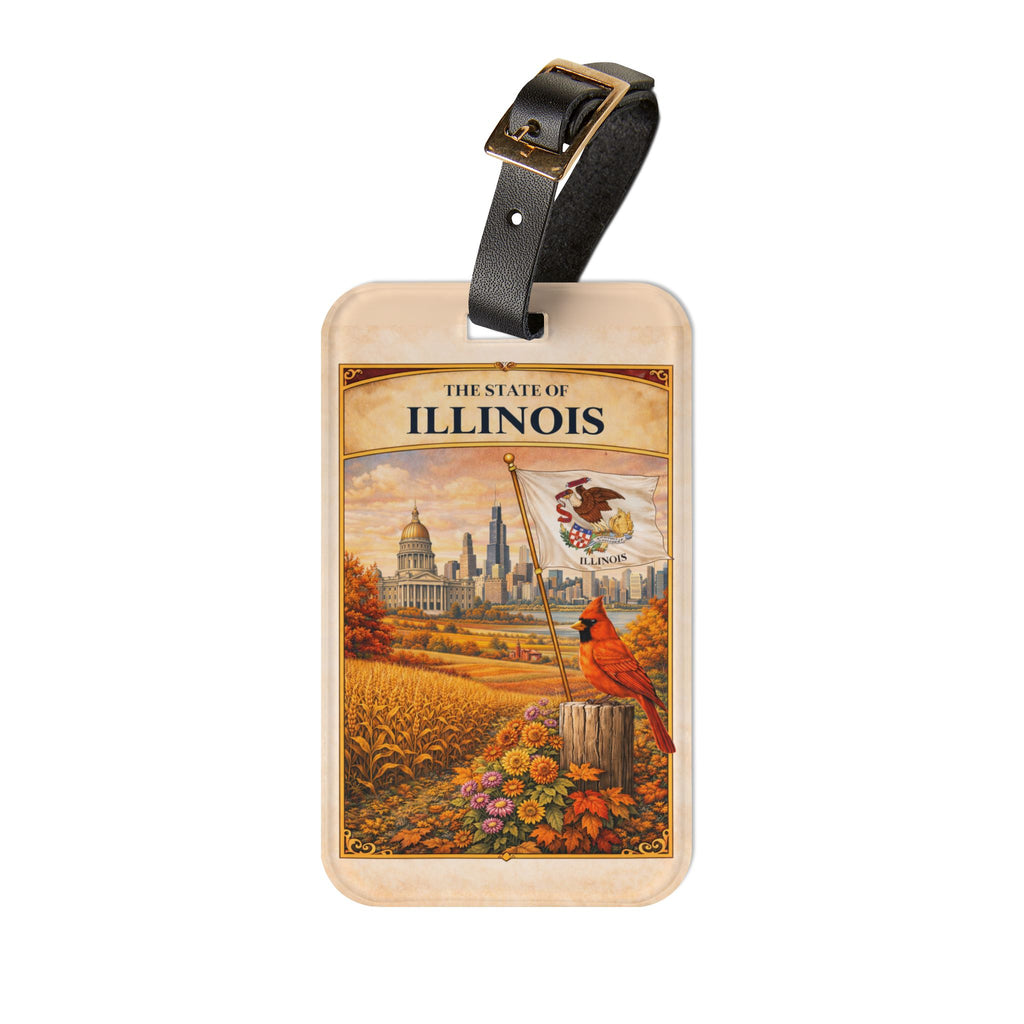 Illinois State Scenic Luggage Tag | Cardinal, Capitol, Autumn Landscape