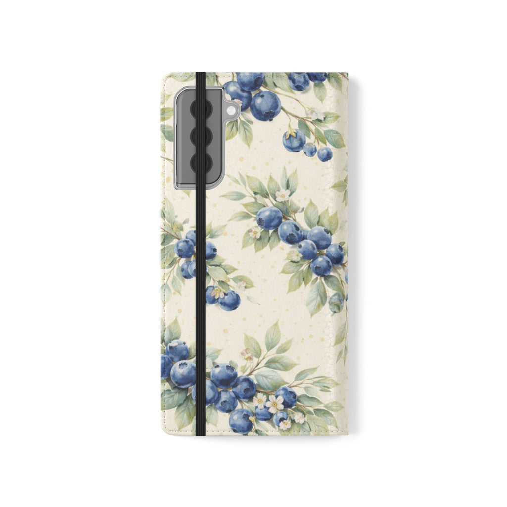 Blueberry Watercolor Pattern Flip Case | Phone Wallet, Card Slots