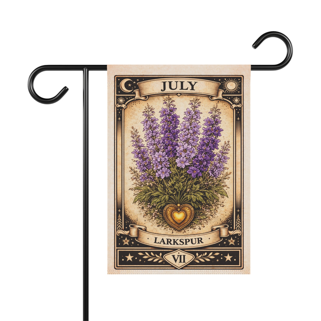July Larkspur Garden Flag | Floral House Banner, Birth Month Botanical