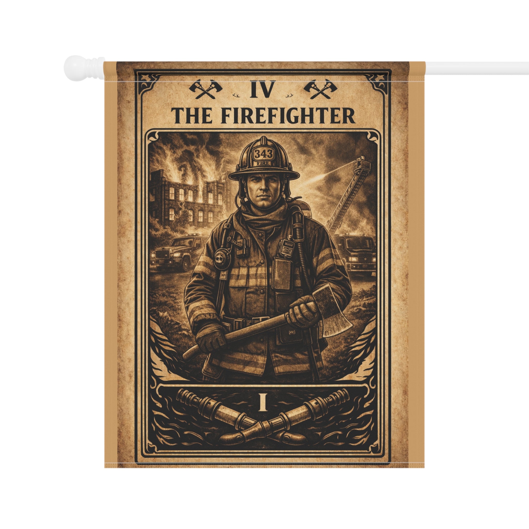 The Firefighter illustration Garden Flag | Garden Banner, Outdoor Decor