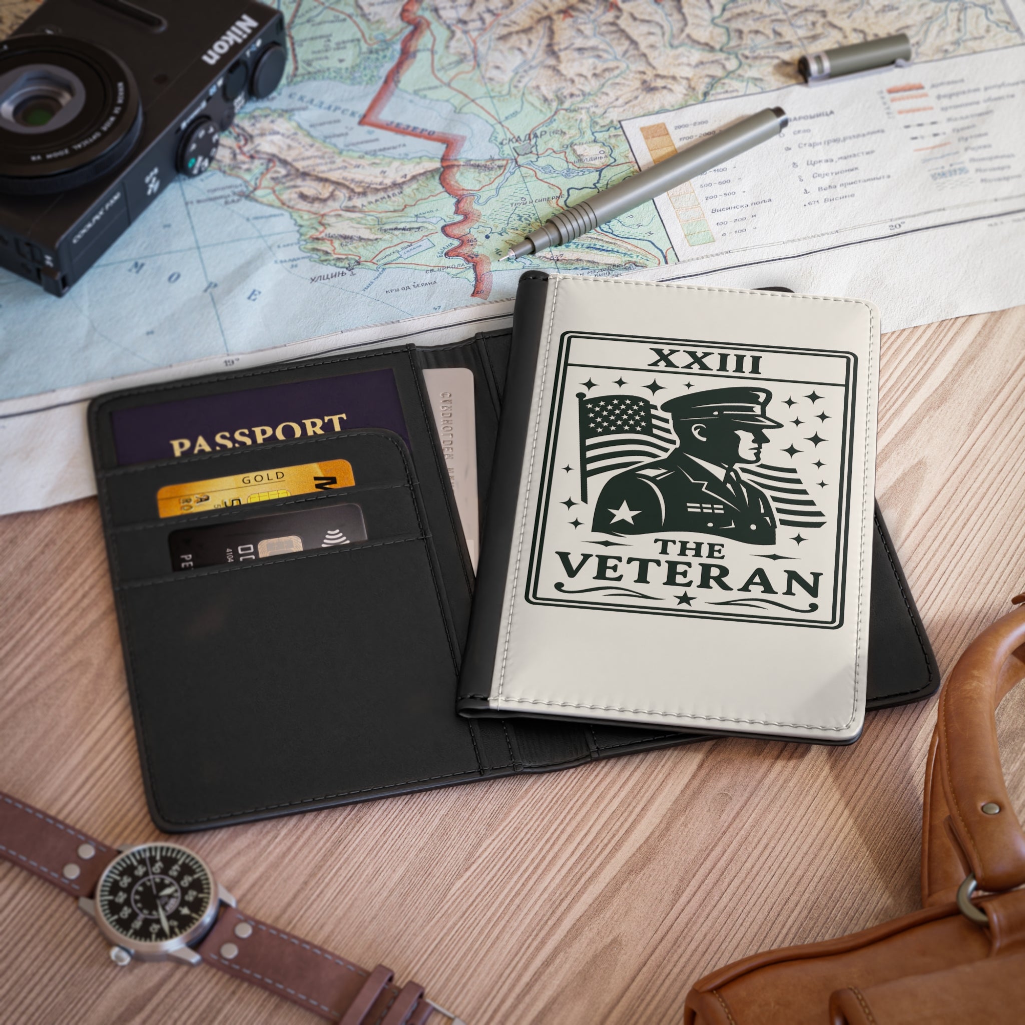Veteran Soldier Illustration Passport Cover | American Flag, Military Emblem