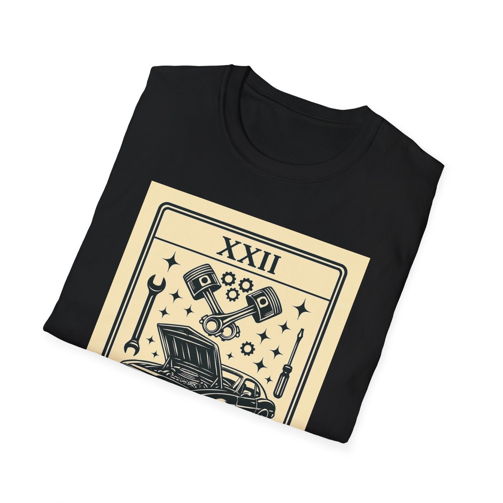 Tarot Mechanic Illustration T-Shirt | The Mechanic card, car engine tools
