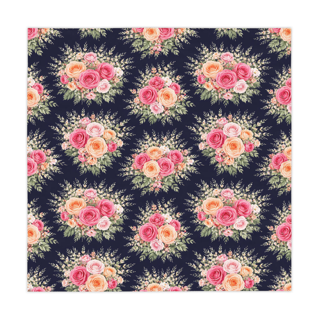 Vintage Rose Bouquet Tablecloth | Floral Table Linen, Navy Background