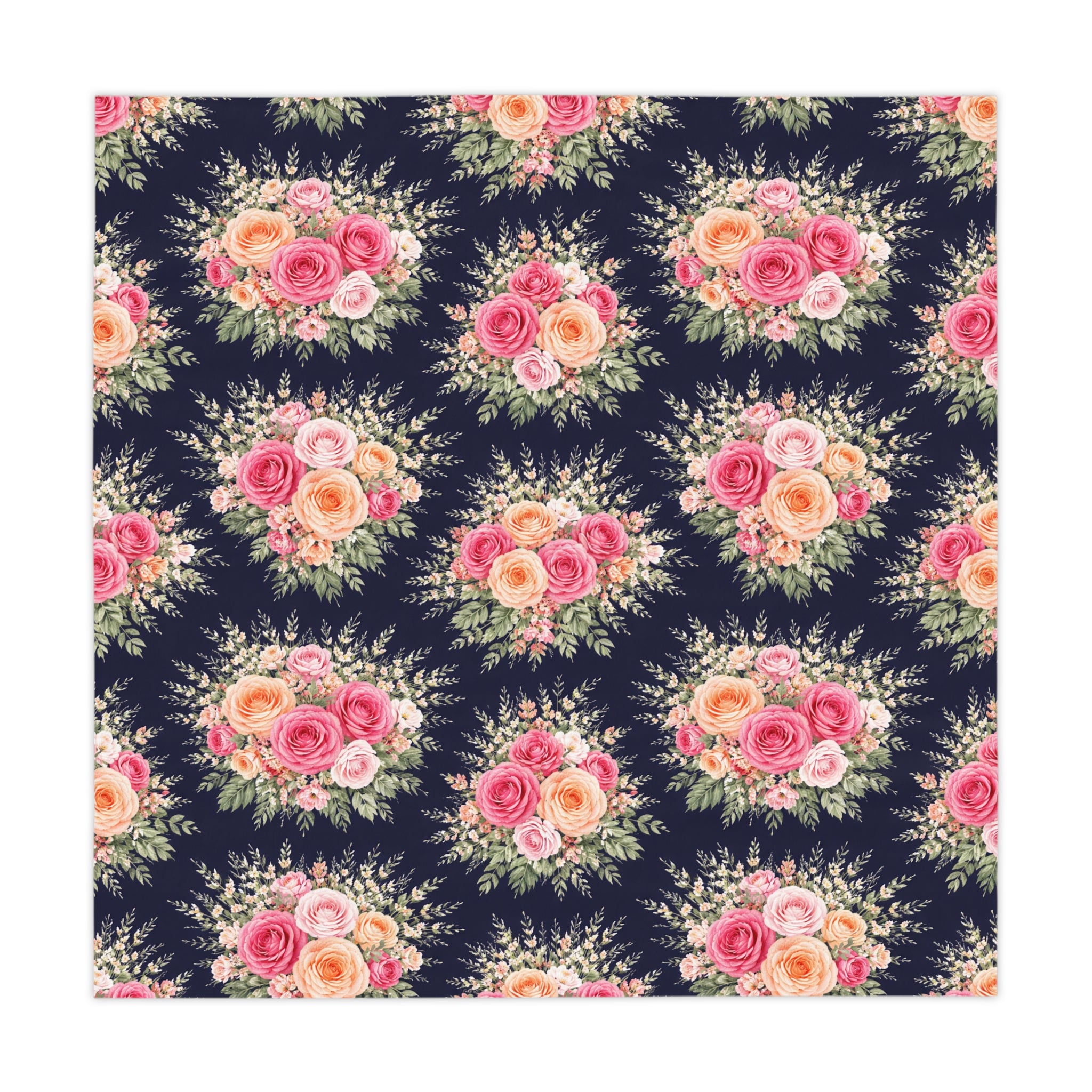 Vintage Rose Bouquet Tablecloth | Floral Table Linen, Navy Background